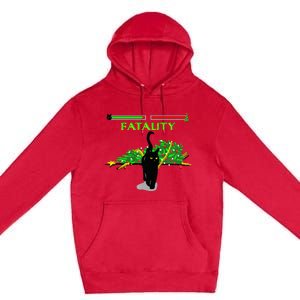 Black Cat Vs Christmas Tree Retro Video Fighting Game Funny Premium Pullover Hoodie