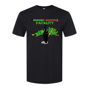 Black Cat Vs Christmas Tree Retro Video Fighting Game Funny Softstyle CVC T-Shirt