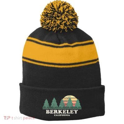 Berkeley Ca Vintage Throwback Retro 70s Design Stripe Pom Pom Beanie