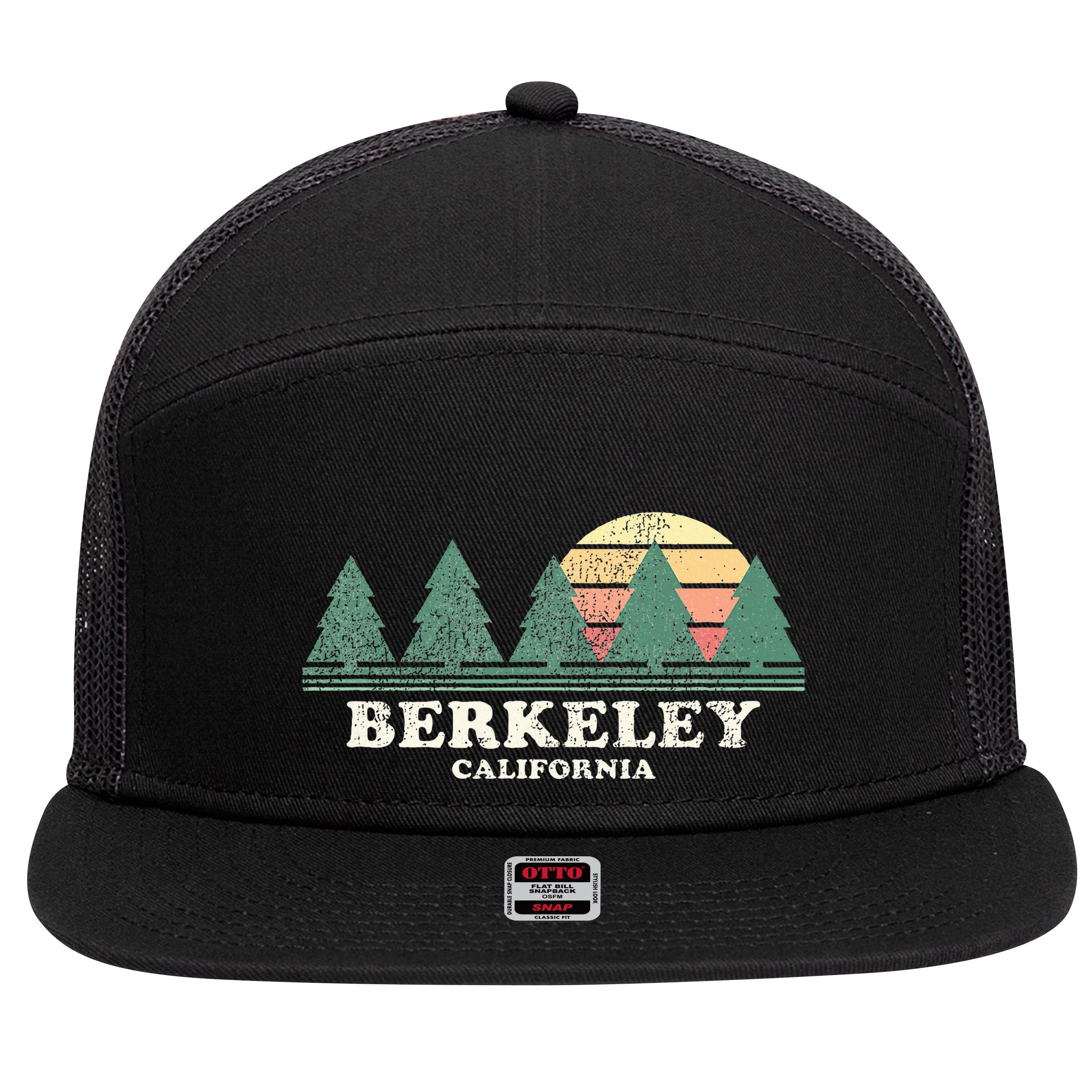 Berkeley Ca Vintage Throwback Retro 70s Design 7 Panel Mesh Trucker Snapback Hat