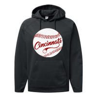 Baseball Cincinnati Vintage Ball Red Seam National Pastime Performance Fleece Hoodie