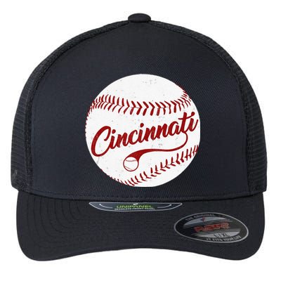 Baseball Cincinnati Vintage Ball Red Seam National Pastime Flexfit Unipanel Trucker Cap