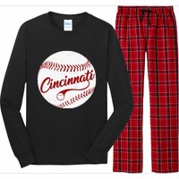 Baseball Cincinnati Vintage Ball Red Seam National Pastime Long Sleeve Pajama Set