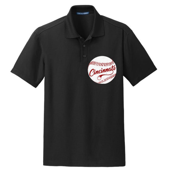 Baseball Cincinnati Vintage Ball Red Seam National Pastime Dry Zone Grid Polo