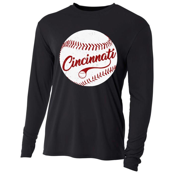 Baseball Cincinnati Vintage Ball Red Seam National Pastime Cooling Performance Long Sleeve Crew