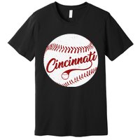 Baseball Cincinnati Vintage Ball Red Seam National Pastime Premium T-Shirt