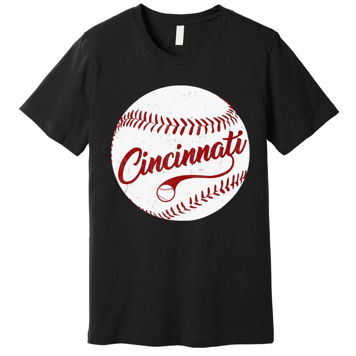 Baseball Cincinnati Vintage Ball Red Seam National Pastime Premium T-Shirt