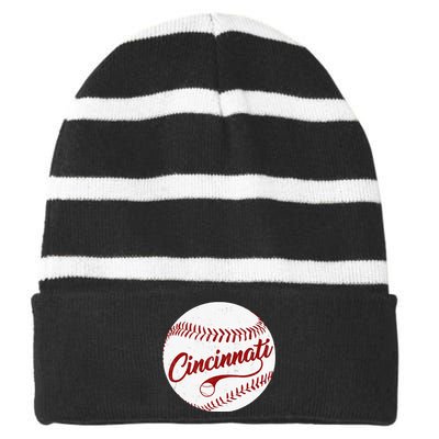 Baseball Cincinnati Vintage Ball Red Seam National Pastime Striped Beanie with Solid Band