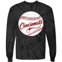 Baseball Cincinnati Vintage Ball Red Seam National Pastime Tie-Dye Long Sleeve Shirt