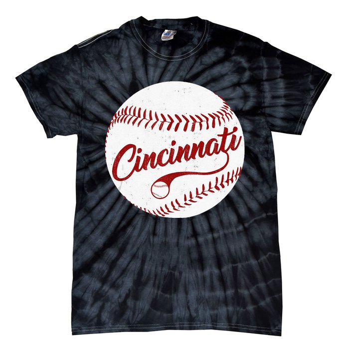 Baseball Cincinnati Vintage Ball Red Seam National Pastime Tie-Dye T-Shirt