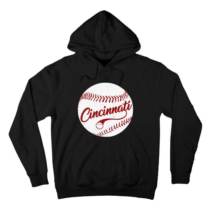 Baseball Cincinnati Vintage Ball Red Seam National Pastime Tall Hoodie