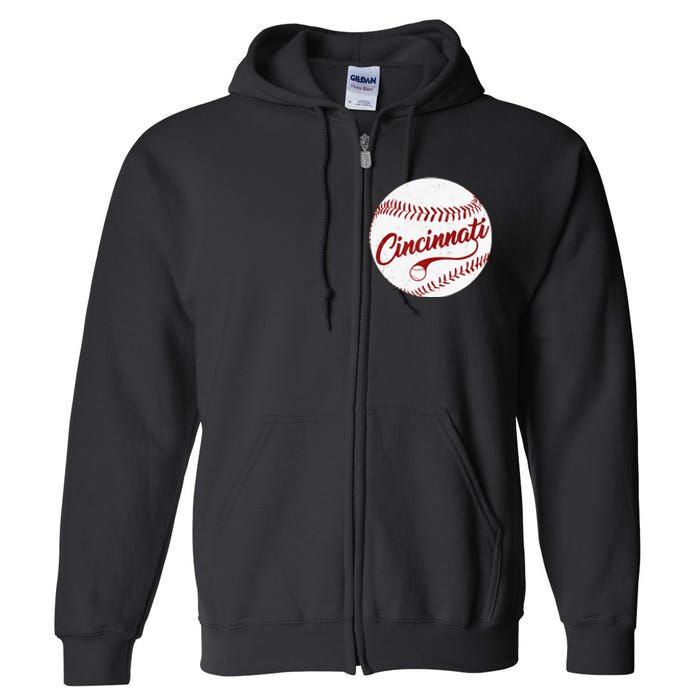 Baseball Cincinnati Vintage Ball Red Seam National Pastime Full Zip Hoodie