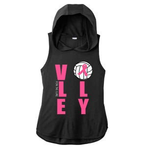 Breast Cancer Volleyball Pink Ribbon Volley For The Cure Ladies PosiCharge Tri-Blend Wicking Draft Hoodie Tank