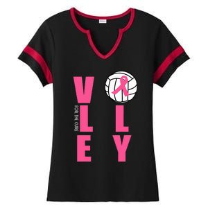 Breast Cancer Volleyball Pink Ribbon Volley For The Cure Ladies Halftime Notch Neck Tee