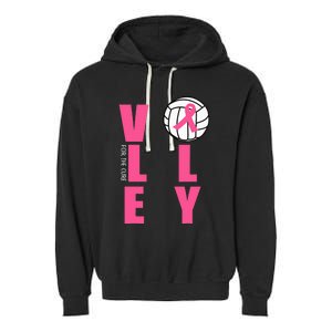 Breast Cancer Volleyball Pink Ribbon Volley For The Cure Garment-Dyed Fleece Hoodie