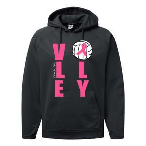 Breast Cancer Volleyball Pink Ribbon Volley For The Cure Performance Fleece Hoodie