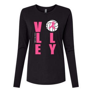 Breast Cancer Volleyball Pink Ribbon Volley For The Cure Womens Cotton Relaxed Long Sleeve T-Shirt