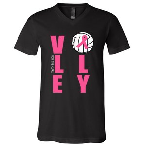 Breast Cancer Volleyball Pink Ribbon Volley For The Cure V-Neck T-Shirt