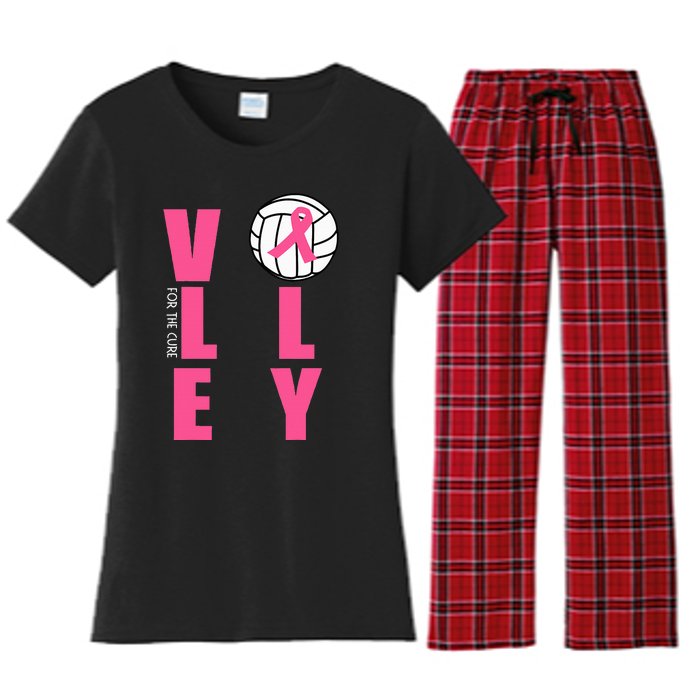 Breast Cancer Volleyball Pink Ribbon Volley For The Cure Women's Flannel Pajama Set