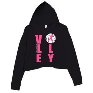 Breast Cancer Volleyball Pink Ribbon Volley For The Cure Crop Fleece Hoodie