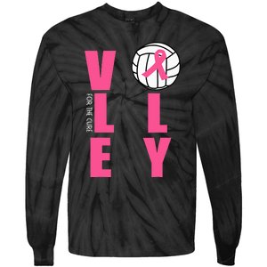 Breast Cancer Volleyball Pink Ribbon Volley For The Cure Tie-Dye Long Sleeve Shirt