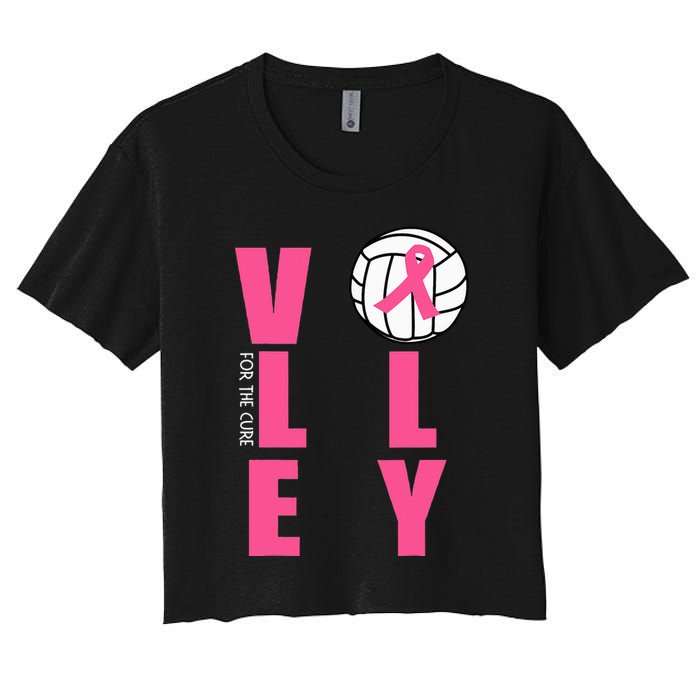 Breast Cancer Volleyball Pink Ribbon Volley For The Cure Women's Crop Top Tee