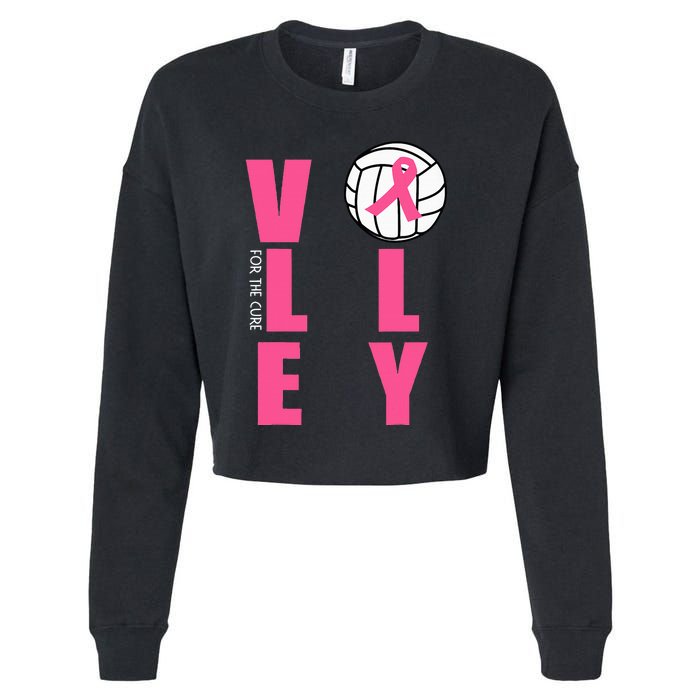 Breast Cancer Volleyball Pink Ribbon Volley For The Cure Cropped Pullover Crew