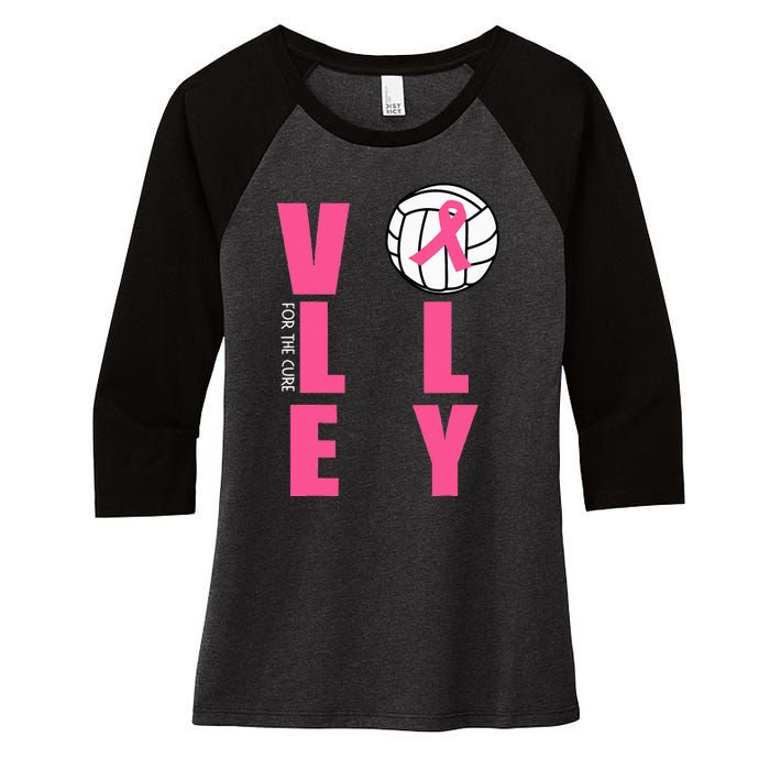 Breast Cancer Volleyball Pink Ribbon Volley For The Cure Women's Tri-Blend 3/4-Sleeve Raglan Shirt