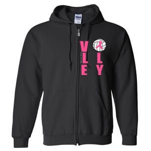 Breast Cancer Volleyball Pink Ribbon Volley For The Cure Full Zip Hoodie