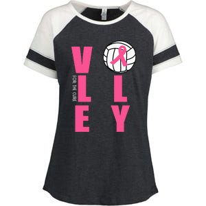 Breast Cancer Volleyball Pink Ribbon Volley For The Cure Enza Ladies Jersey Colorblock Tee