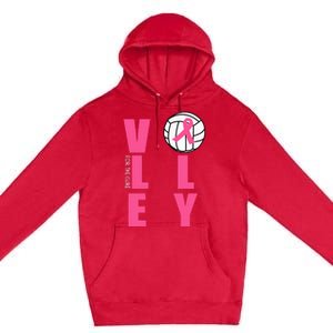 Breast Cancer Volleyball Pink Ribbon Volley For The Cure Premium Pullover Hoodie