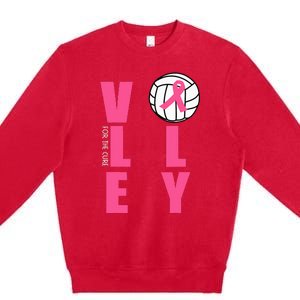 Breast Cancer Volleyball Pink Ribbon Volley For The Cure Premium Crewneck Sweatshirt