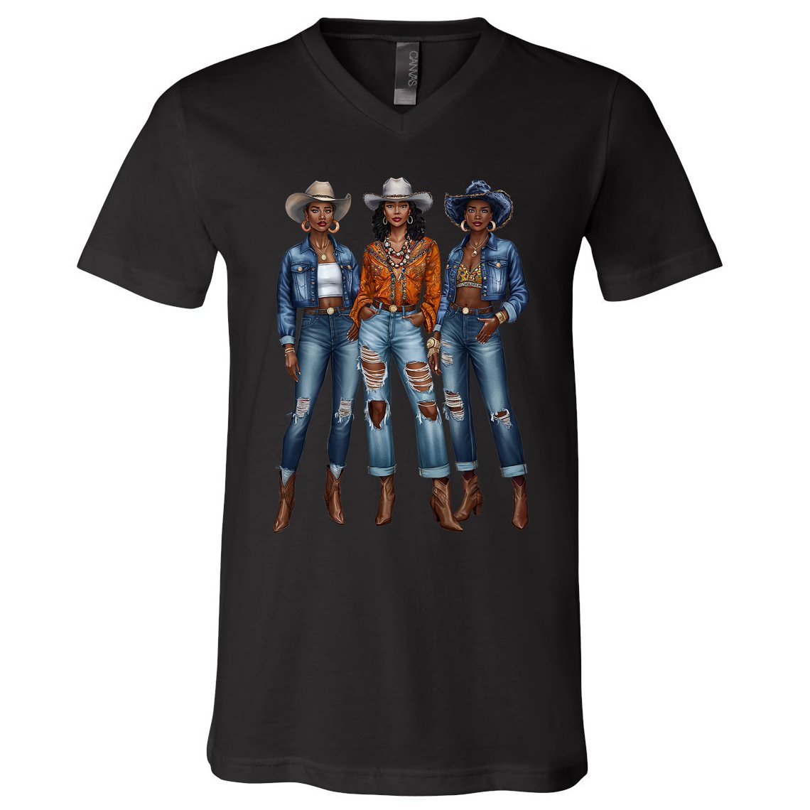 Black Cowgirl Vibes Melanin Black History Texas V-Neck T-Shirt