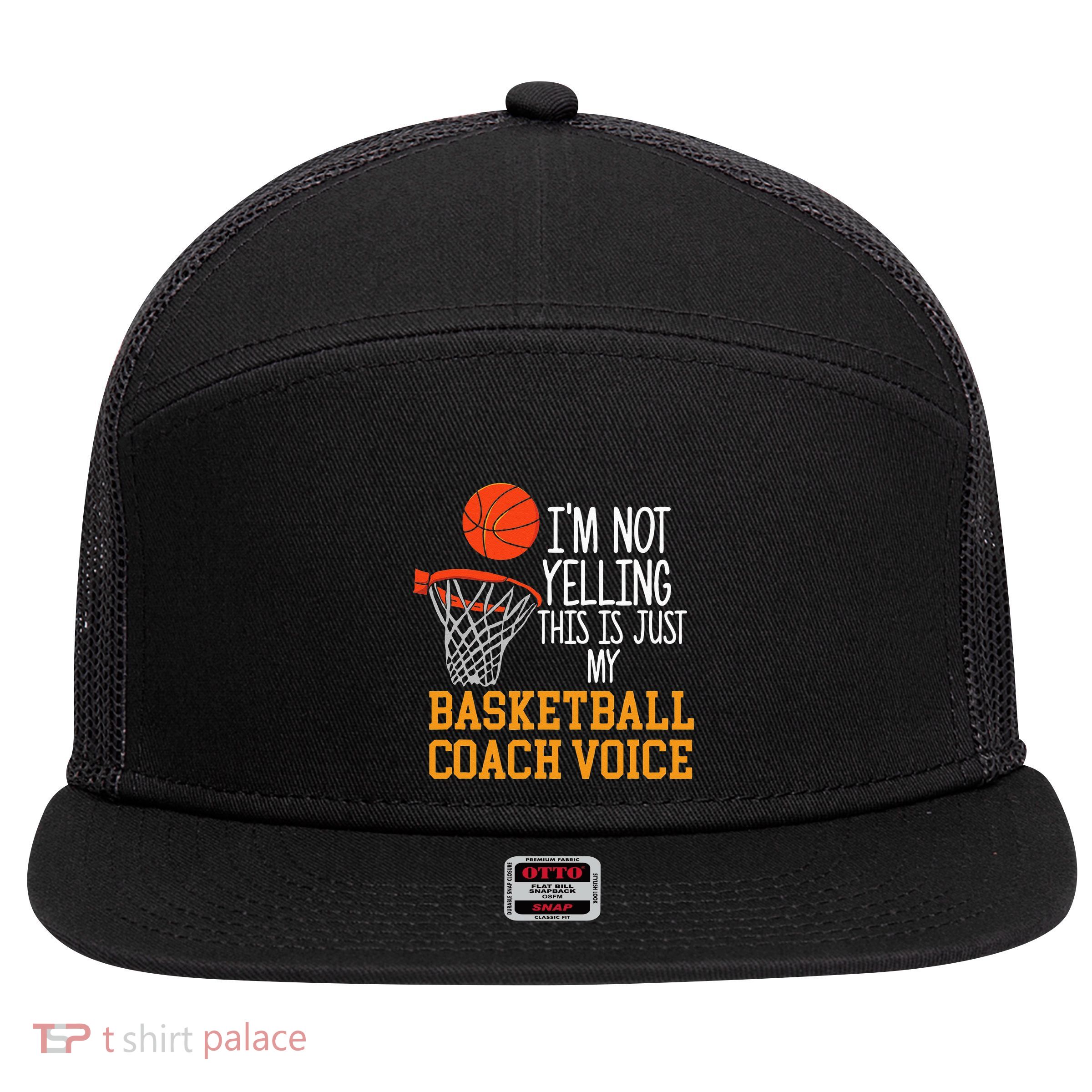 Basketball Coach Voice Funny Basketball Coach 7 Panel Mesh Trucker Snapback Hat