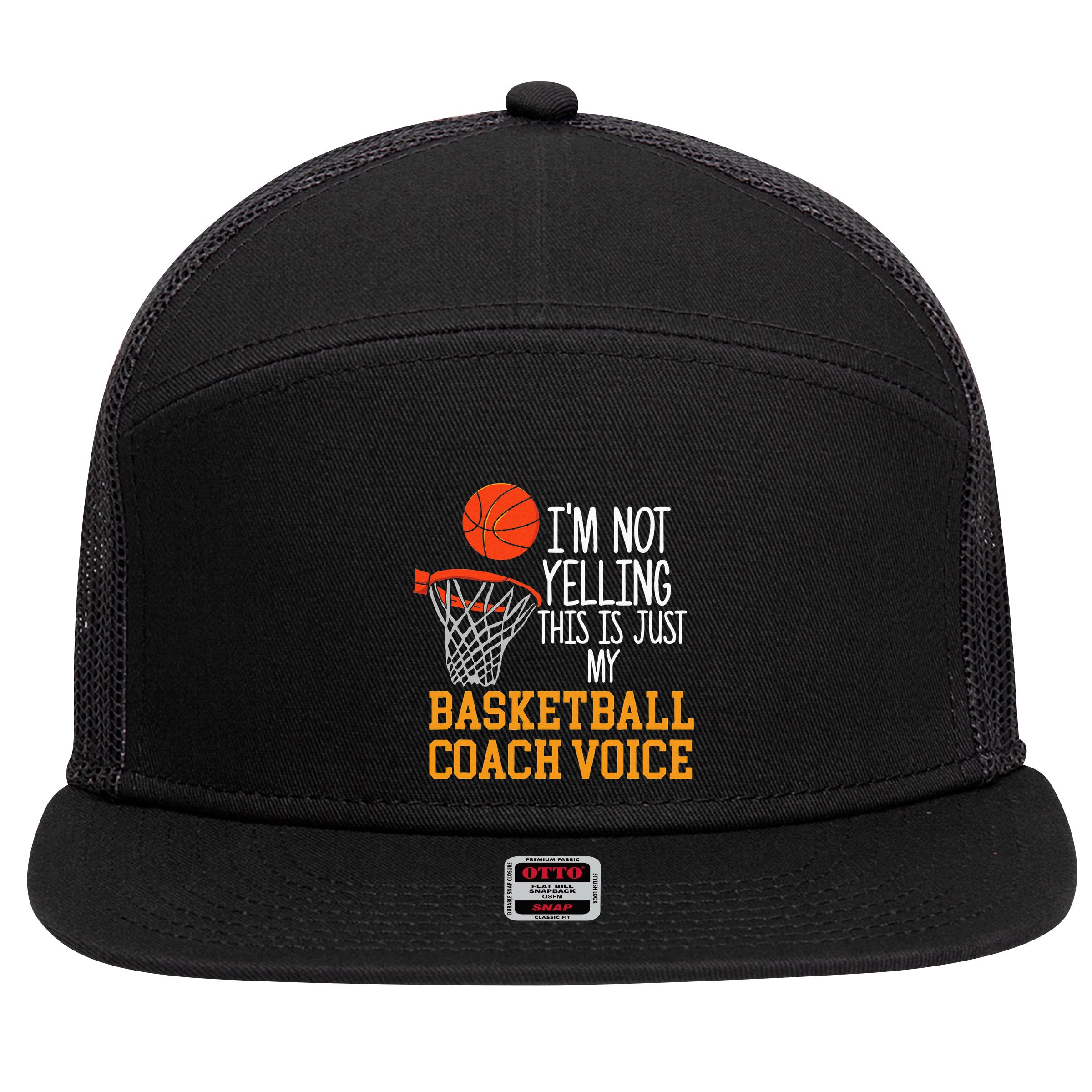 Basketball Coach Voice Funny Basketball Coach 7 Panel Mesh Trucker Snapback Hat
