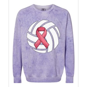 Breast Cancer Volleyball Pink Ribbon Awareness Costume Colorblast Crewneck Sweatshirt