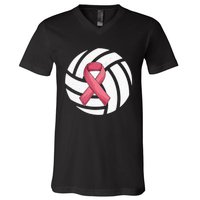 Breast Cancer Volleyball Pink Ribbon Awareness Costume V-Neck T-Shirt