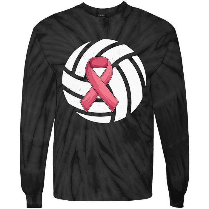 Breast Cancer Volleyball Pink Ribbon Awareness Costume Tie-Dye Long Sleeve Shirt