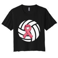 Breast Cancer Volleyball Pink Ribbon Awareness Costume Women's Crop Top Tee