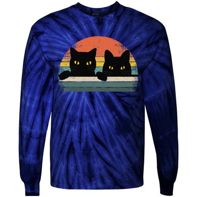 Black Cat Vintage Retro Style Cats Lover Gift Tie-Dye Long Sleeve Shirt