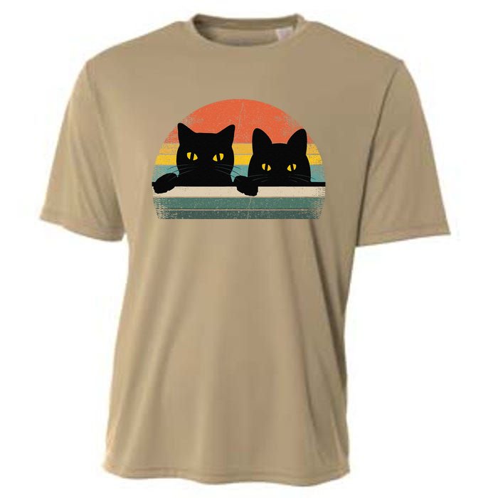 Black Cat Vintage Retro Style Cats Lover Gift Cooling Performance Crew T-Shirt