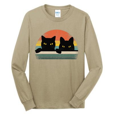 Black Cat Vintage Retro Style Cats Lover Gift Tall Long Sleeve T-Shirt