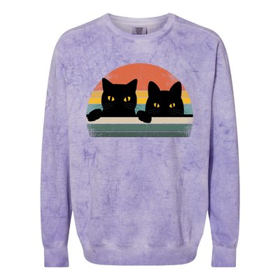 Black Cat Vintage Retro Style Cats Lover Gift Colorblast Crewneck Sweatshirt