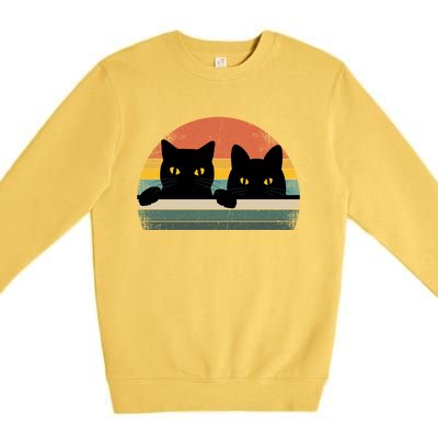 Black Cat Vintage Retro Style Cats Lover Gift Premium Crewneck Sweatshirt