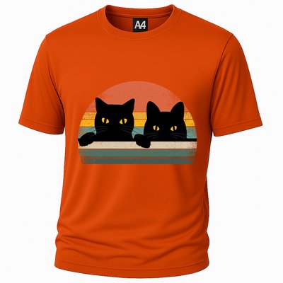 Black Cat Vintage Retro Style Cats Lover Gift Cooling Performance Crew T-Shirt