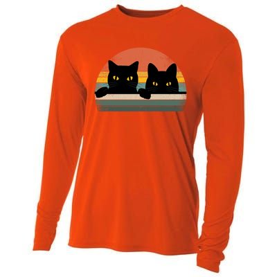 Black Cat Vintage Retro Style Cats Lover Gift Cooling Performance Long Sleeve Crew