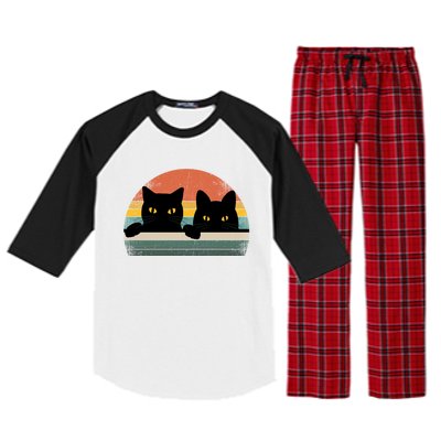 Black Cat Vintage Retro Style Cats Lover Gift Raglan Sleeve Pajama Set