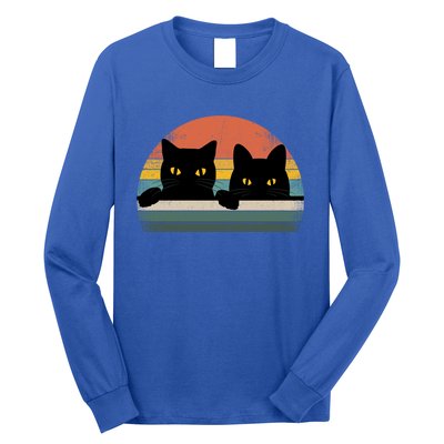 Black Cat Vintage Retro Style Cats Lover Gift Long Sleeve Shirt