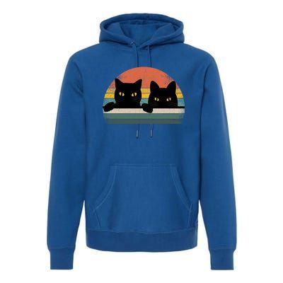 Black Cat Vintage Retro Style Cats Lover Gift Premium Hoodie