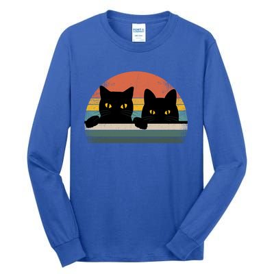 Black Cat Vintage Retro Style Cats Lover Gift Tall Long Sleeve T-Shirt